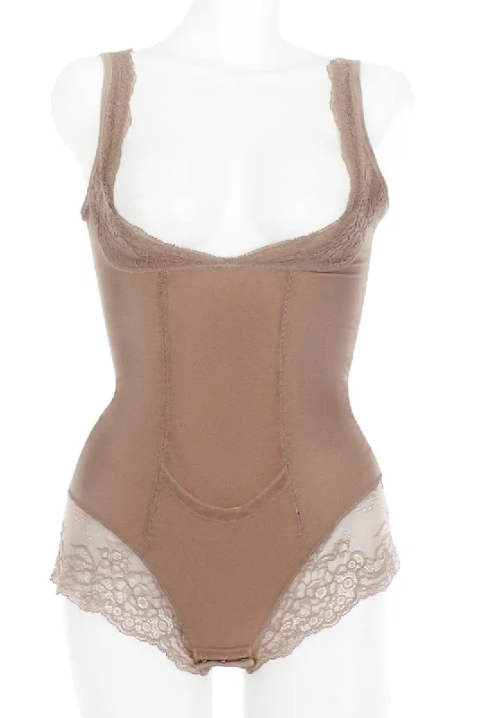 Mesh With Floral Lace Shapewear Bodysuit Elegant Bodysuit with Belt