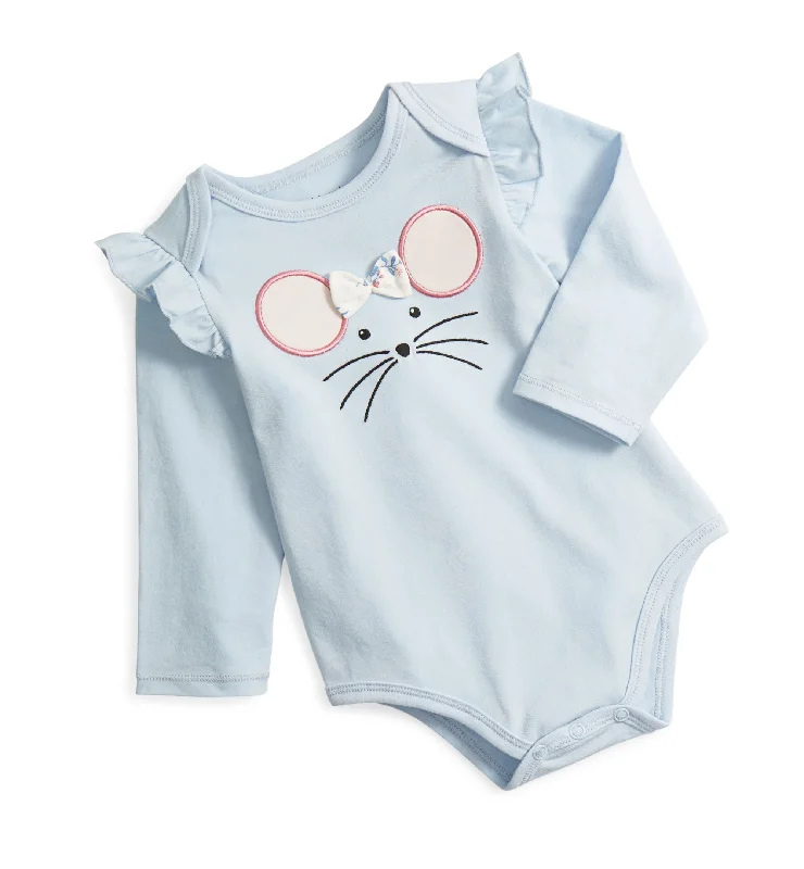 First Impressions Baby Girls Milly Mouse Embroidered Long Sleeve Bodysuit Stylish Plunging Neck Bodysuit