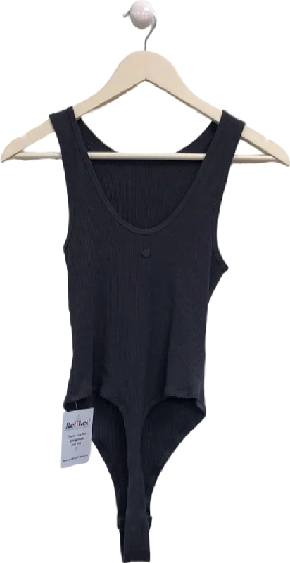 Gymshark Grey Sleeveless Bodysuit UK XS Fashionable Bodysuit with Snaps