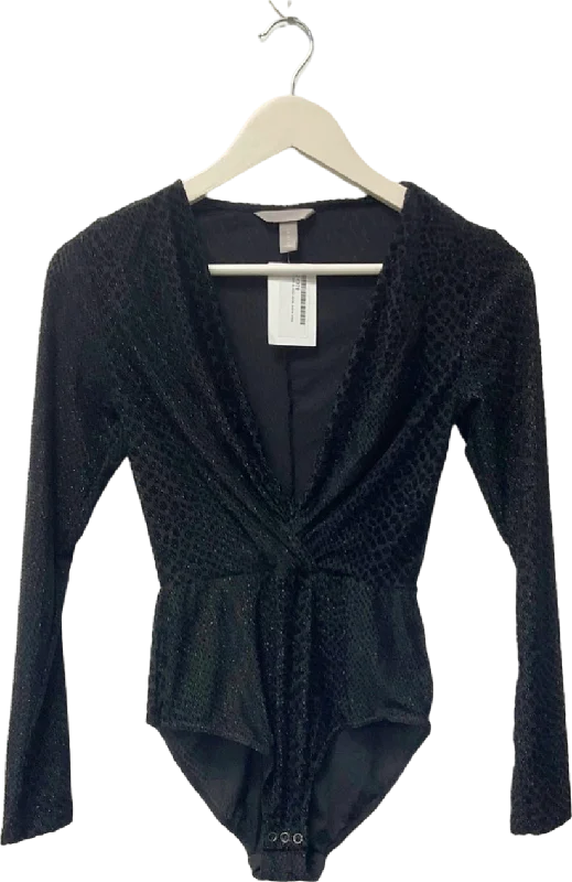 H&M Black Glitter Bodysuit UK 6 Elegant Lace Bodysuit for Evening