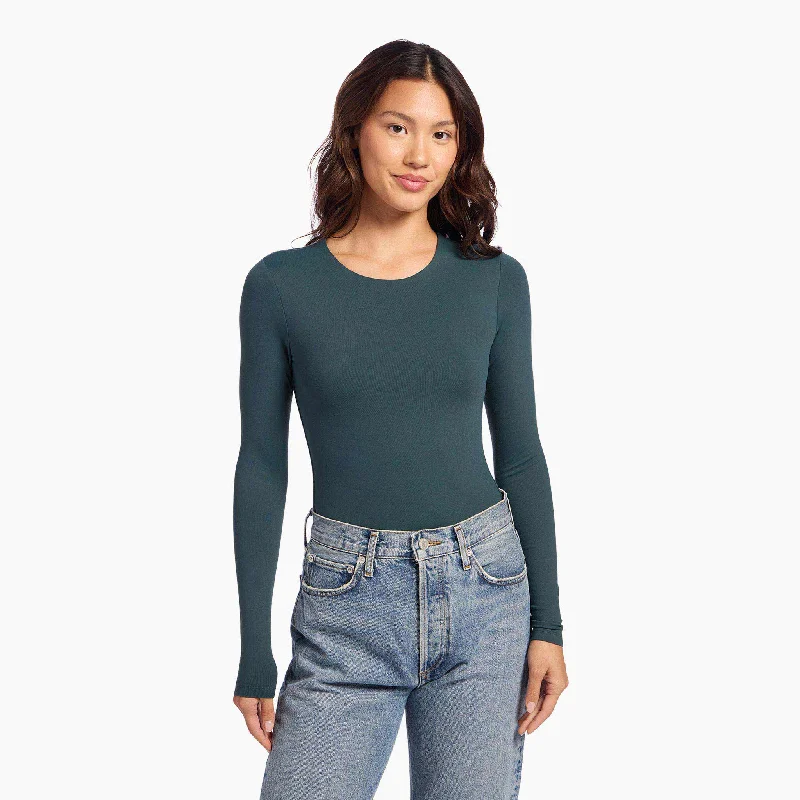 Long Sleeve Crewneck Bodysuit | Alpine Comfortable Bodysuit with Underwire