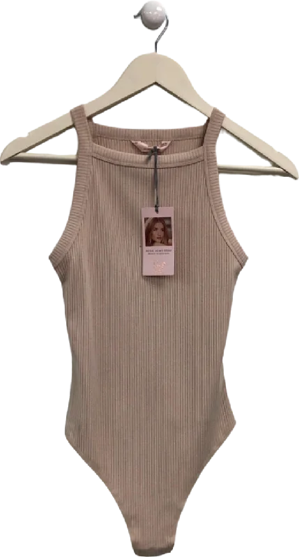 M&S Beige Ribbed Bodysuit UK XS Elegant Bodysuit with Chiffon