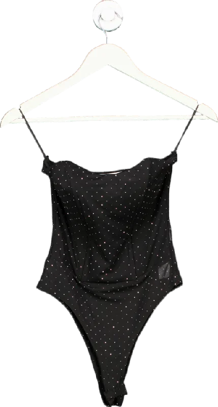 Quiz Black Embellished Bodysuit UK 8 Trendy Scoop Back Bodysuit